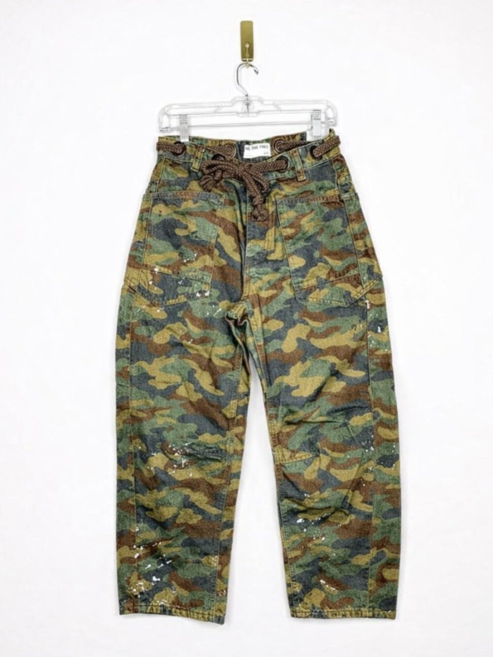 We The Free Moxie Low Slung Pull On Barrel Jeans 26 Camo Paint NWT